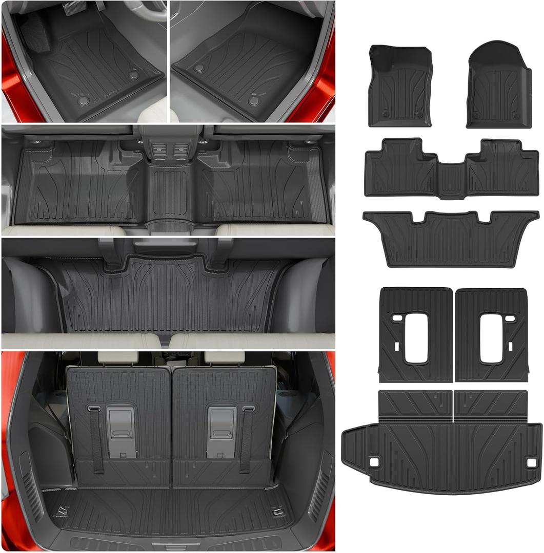 Floor Mats Compatible with 2016-2025 Dodge Durango 6 Seats Cargo Mat Back Seat Cover Protector Trunk Liner 2024 Durango Accessories (Fit 6 Seats, 3rd Row Backrest Mats+Trunk Mat+Floor Mats)
