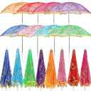 Sanwuta 8 Pcs Sequins Lace Indian Umbrella Handmade Designer Embroidery Retro Boho Pagoda Parasols for Wedding Party Outdoor(Multicolored,20.87 Inches)