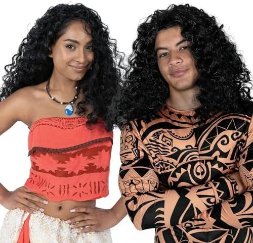 Morph Polynesian Curly Wig for Maui Role Play, Halloween Costume Hair for Men and Women, Black Cosplay Accessory, One Size