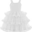 Arshiner Toddler Girls Tulle Dress Tiered Ruffle Fluffy Spaghetti Straps Tutu Dresses Summer Clothes 2-8 Years (3-4T, White)