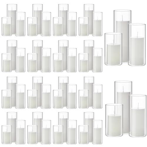 Shihanee 108 Pcs Pillar Candles and Glass Cylinder Vases Clear Cylinder Holders for Slim Pillar Candles Table Decorations, Total 54 Sets(Ivory White,108 Pcs)