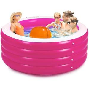 Biange Blow Up Pool, 72" X 30" Deep Round Inflatable Swimming Adult Pool, Backyard Inflatable Pool for Kids Swimming, Pink