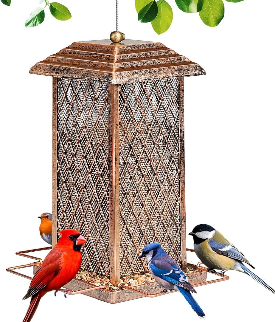 Bird Feeder for Outdoor, Heavy Duty Metal Wild Bird Feeders for Outside Hanging, Retro Lantern Shape Birdfeeder (Rectangle)