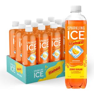 Sparkling Ice STARBURST Orange, Zero Sugar Flavored Sparkling Water, with Vitamins and Antioxidants, Low Calorie Beverage, 17 fl oz Bottles (Pack of 12). (EXP 08/31/26)