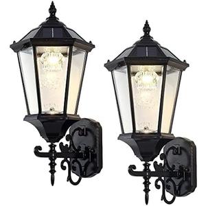 Decorative Solar Wall Light Outdoor Lamp, Waterproof Dusk to Dawn Soalr Wall Lantern, LED Wall Mount Light Fixture, 21 Large, Aluminum Housing Plus Glass, Cool + Warm White(2 Pack)