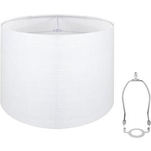 Lampshades, White Drum Lampshade 13''Top X 13'' Bottom X 10'' High, Lamp Shade for Table Lamps, Drum Lampshade for Floor Lamps (Spider Fitter) Easy Assembly Replacement Lampshades
