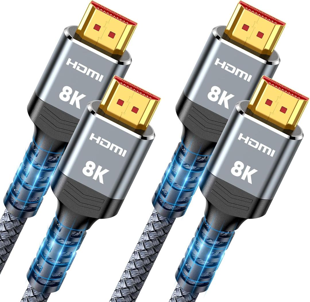 Highwings 8K HDMI Cable 2.1 10FT/3M 2-Pack, 48Gbps High Speed HDMI Cord-Nylon Braided 8K60Hz 4K120Hz 4K144Hz 3D eARC HDR10 4:4:4 HDCP 2.2&2.3 QMS DSC VRR, Compatible for Laptop, Monitor, Roku TV,HDTV (Grey)