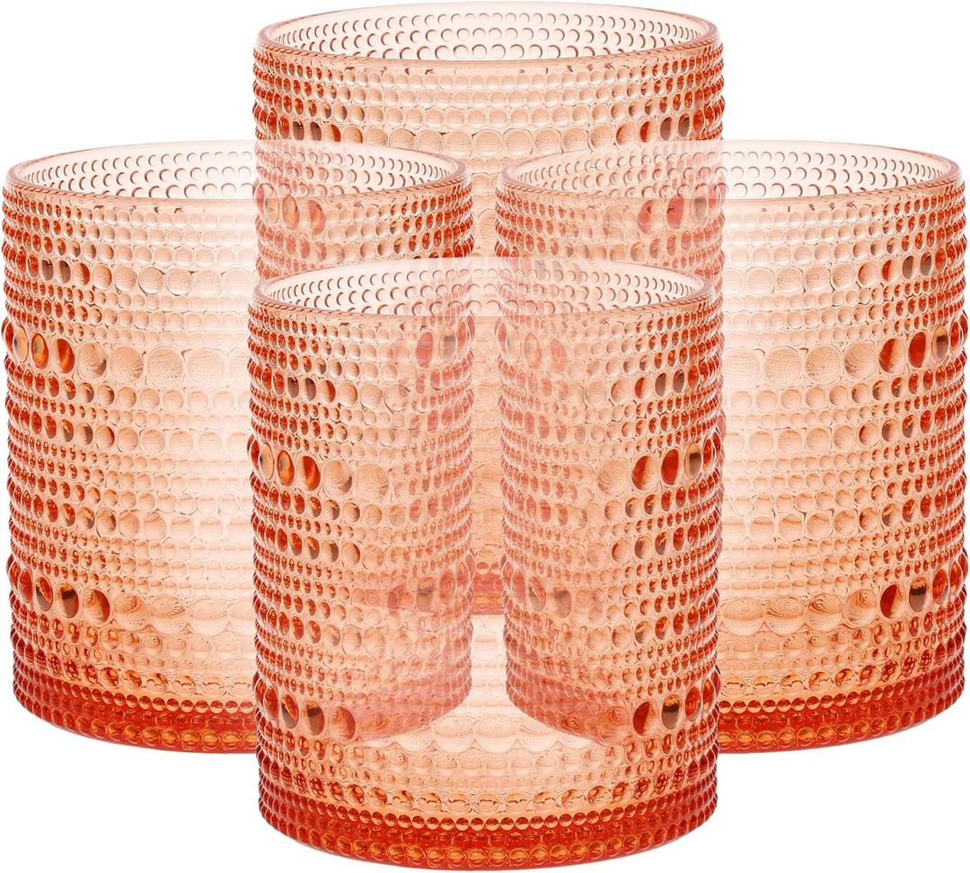 FORTESSA Orbetto Outdoor Hobnail Plastic Drinkware, 10.5 Ounce Double Old Fashioned Outdoor Glass (Set of 4), Break-Resistant Acrylic Drinkware Collection, Coral Blush