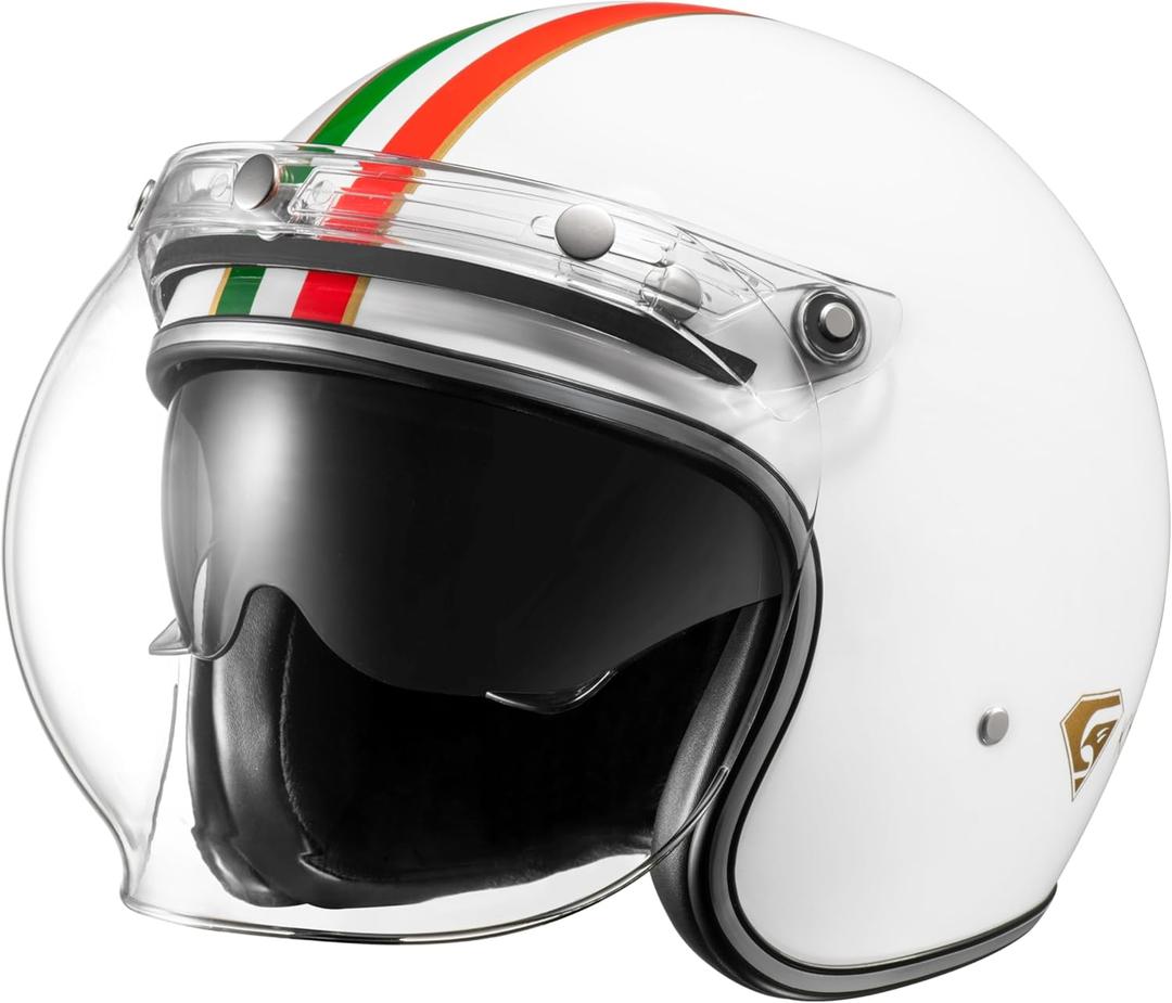 KYPARA DOT Approved Vintage Open Face Motorcycle Helmet with Open Face Helmet with Sun ShieldBubble Visor& Peak, Retro Half Helmet for Men & Women (It.White, XL)