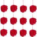 Meseey 12 Pcs Red Christmas Ornaments 3.5 Inch Faux Fur Pom Pom Ball Ornaments for Christmas Trees,Wreaths,Garlands,Crafts and Decorations
