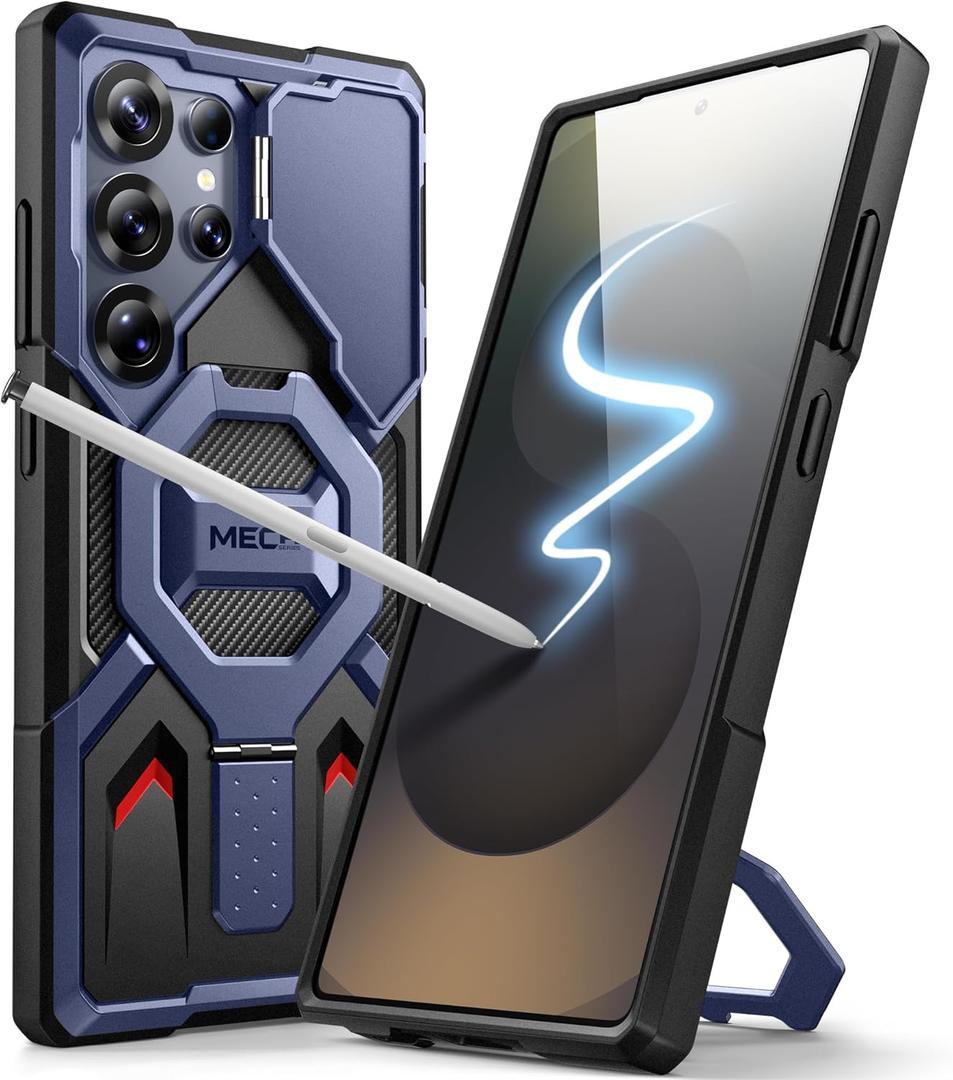 TONGATE for Samsung Galaxy S24 Ultra Case Compatible with MagSafe, [Ring Stand & Camera Cover Kickstand]Drop Shockproof Rugged Protection Phone Case for S24 Ultra with Screen Protector 6.8",Dark Blue