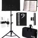 GLEAM Sheet Music Stand - Full Metal with Carrying Bag, Phone Holder, Sheet Music Folder and Clip, 5 in 1 Desktop Book Stand