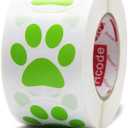 Hcode 1.5" Round Green Bear Paw Print Stickers Dog Puppy Paw Stickers 500 Pieces per Roll (1 roll, Green)