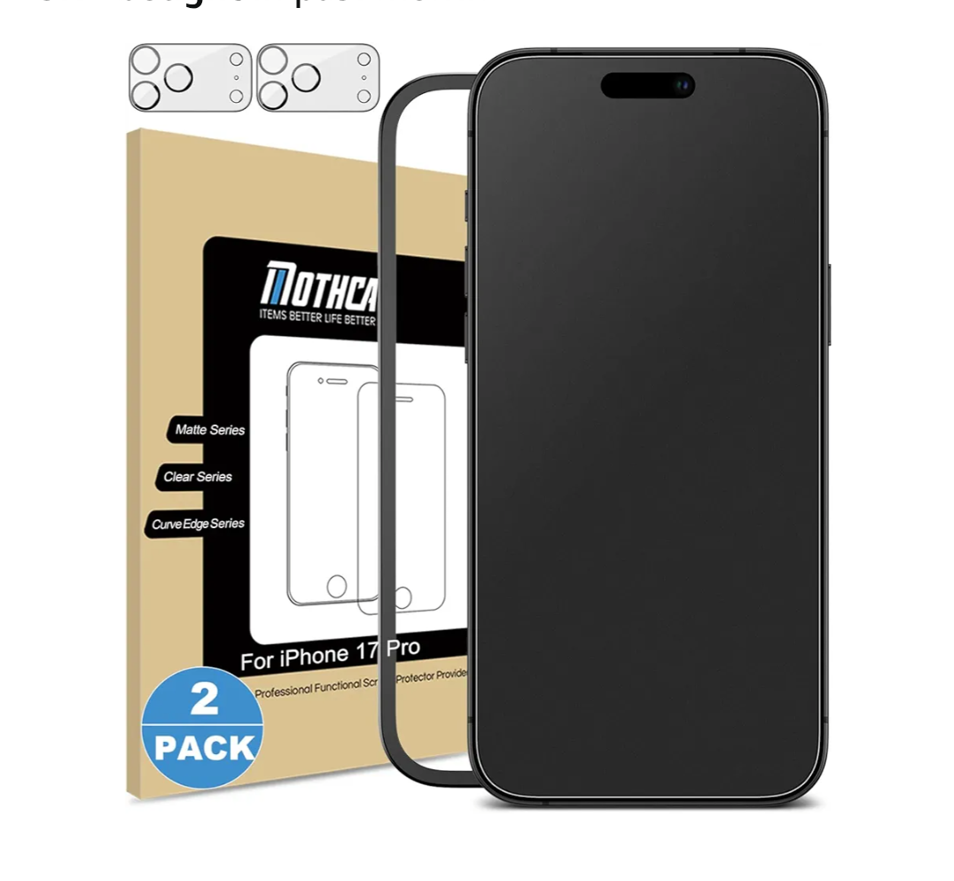 Mothca 2 Pack Matte Glass Screen Protector for iPhone 17 Pro [6.3 inch] + 2 Pack Camera Lens Protector, Anti-Glare & Anti-Fingerprint Tempered Glass (Not Privacy Film) Bubble Free, Smooth as Silk