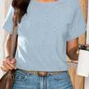 Dokotoo Women's Short Sleeve Shirts Dressy Casual 2026 Cute Crew Neck Loose Fit Summer Tops Hollow Out Lace Embroidered Fall Blouses Shirts Business Outfits Ladies Tops (Beau Blue,XX-Large) (XXL)