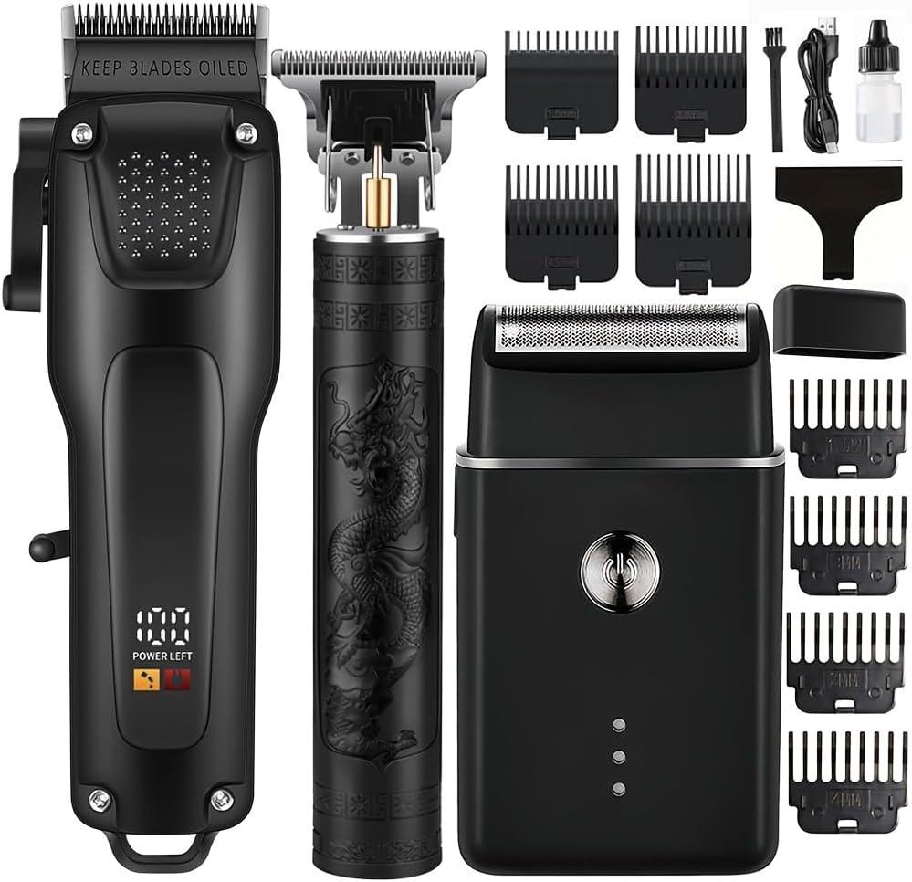 Hair Cutting Kit for Men, Hair Clipper, T-Shaped Trimmer, Foil Shaver, Long Lasting Power, with Adjustable Blade & LCD Display, for Home Haircuts, Fading, Beard Trimming, Suitable for Beginners