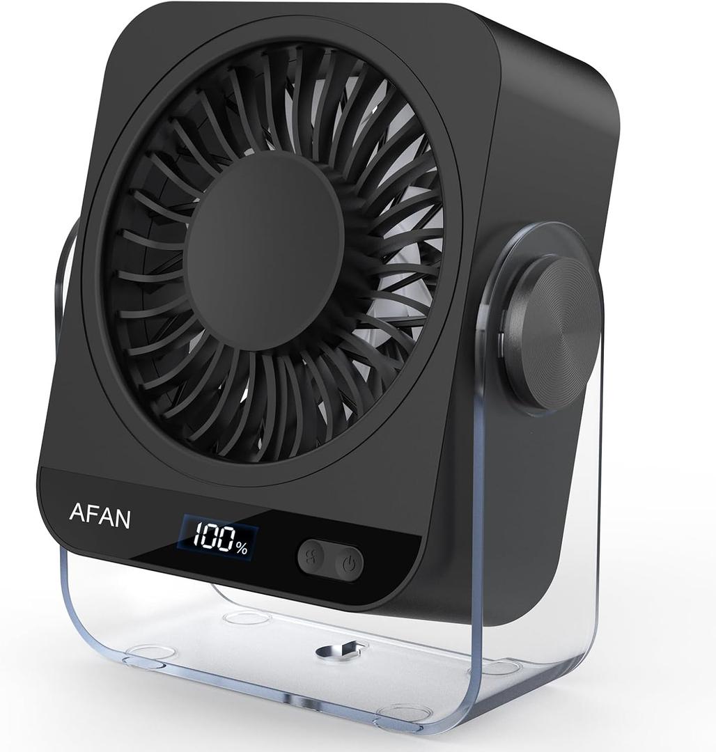 Rechargeable USB Desk Fan - 199 Speeds, 5000mAh 18-Hour Battery, 120 Adjustable Tilt, Small Quiet Table Fan Portable Desktop Fans for Bedroom Home Office Camping Travel Essentials (Black)