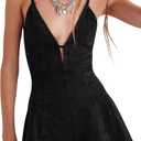 yoeasy Women's Sleeveless Deep V Neck Shorts Denim Romper Spaghetti Strap Tie Backless Ruffle Jean Overalls S