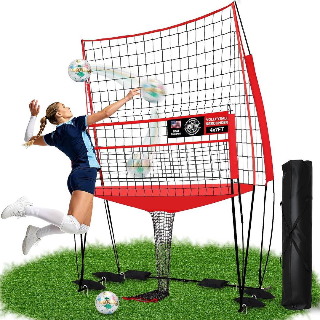 8 x 11 FT Volleyball Training Net System, Height Adjustable Practice Net for Solo Serving, Setting, Passing and Spiking, with Ball, Pump, Carry Bag and 2-Piece Trainer