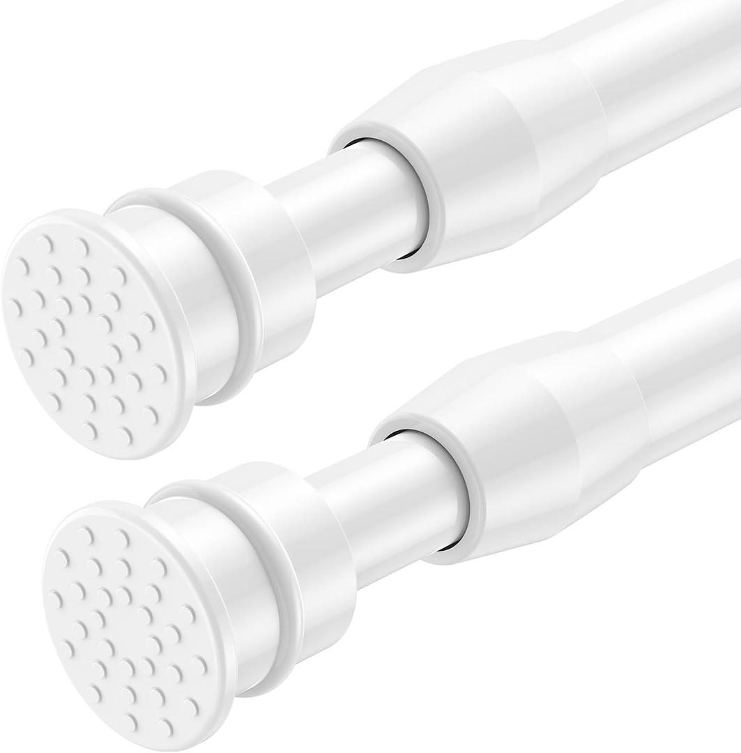 AIZESI 2 Pack Tension Curtain Rods for Windows 27 to 38 inch, Adjustable Expandable Pressure Spring Curtain Rods No Drilling, White Tension Rods for Bedroom Closet Door