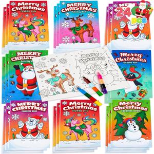 JOYIN 24 Pcs Christmas Coloring Book Bulk for Kids Mini Christmas Coloring Books in 6 Covers Great Gift Girls and Boys, Holiday Presents and Party Favors