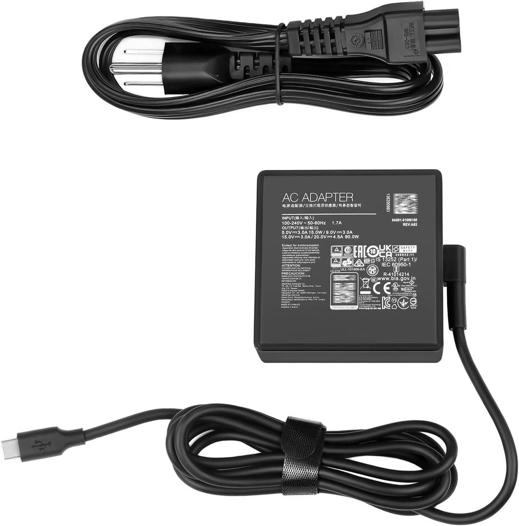 90W USB-C Charger Compatible with Asus Vivobook S 14 14X 16X OLED s5406m s5406s k3502z k3402x tp3402z m3502r s5402s s5602z m5602s Zenbook 14X ux3404V ux5400z q410v q420v a21-090p2a adp-90rb e Adapter