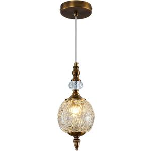 Vintage Glass Pendant Light Antique Brushed Gold Chandelier 4.72" Mini Adjustable Hanging Ceiling Light Fixture for Kitchen Island Farmhouse Dining Room Bedroom Foyer Entryway