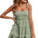 Narecte Womens Summer Dresses Wedding Guest Dresses Beach Sundresses Spaghetti Strap Flowy Boho Dress (Large, Light Green)