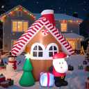 7 FT Christmas Inflatable Candy House with Santa Claus, Tree & Gift Box, Built-in LED Lights, Outdoor Blow Up Yard Decoration for Holiday Lawn Garden Party