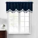StangH Navy Blue Velvet Valance Curtains - Luxury Blackout Scalloped Valances for Kitchen/Office, Rod Pocket Privacy Home Decoration for Living Room, W52 x L18, 2 Panels