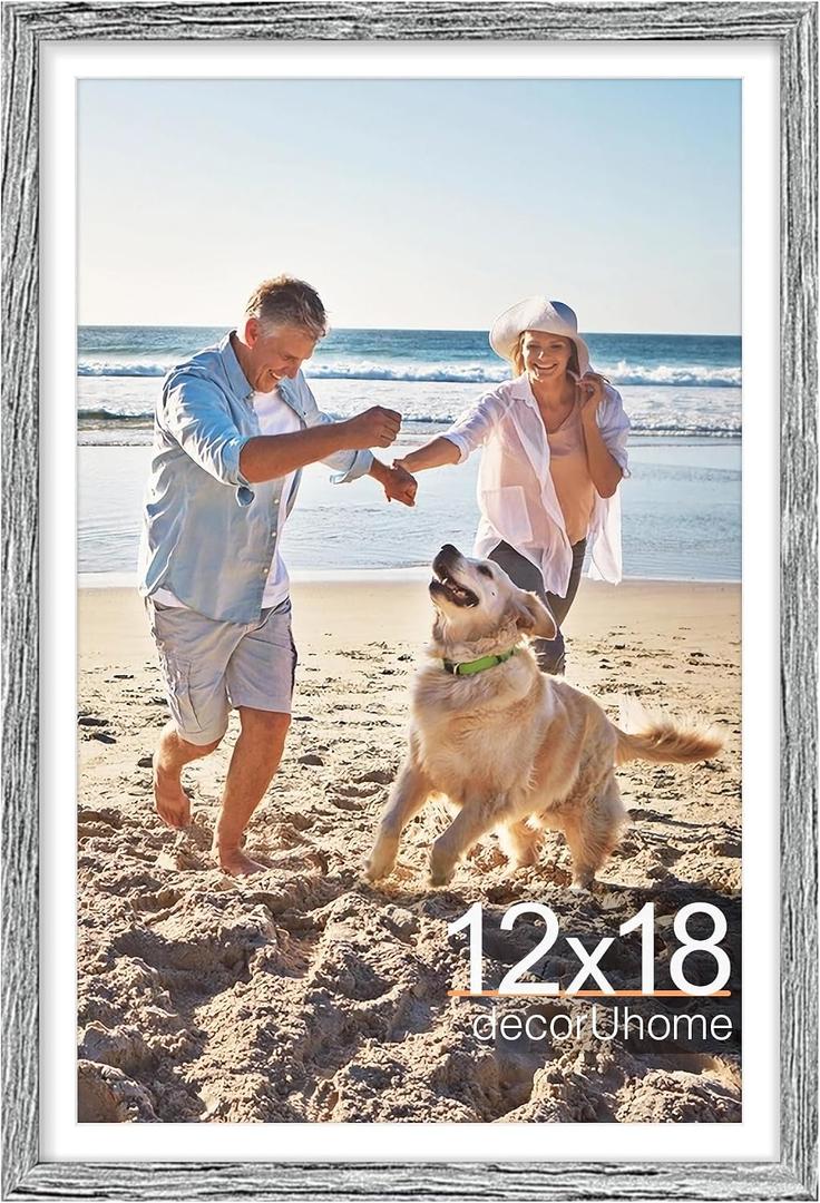 decorUhome 12x18 Picture Frame, Display Pictures 11x17 with Mat or 12x18 without Mat, Wall Mounting Photo Frame, Grey, 1 Pack