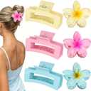Flower Hair Clips for Women Square Claw Clips for Girls 2 Styles Hair Claw Clips for Thick or Thin Hair 6 PCS Hawaiian Hibiscus Rectangle Large Plumeria Medium Hair Accessories for Women (Pink)