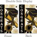Diploma Cap Congrats Grad Garden Flag 12.5x18 Inch Burlap Double Sided, Black Gold Class Of 2025 Graduation Yard Outdoor Decoration