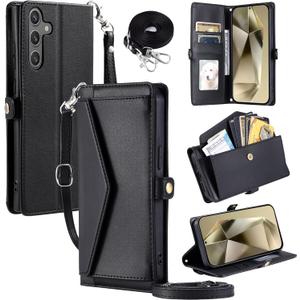 Wallet Case for Samsung Galaxy S24 Plus/S25 Plus S24+ S25+ 5G with Card Holder Shockproof Soft Magnetic Snap Pocket Cell Phone Cover S24Plus 24S + S 24 24+ S25Plus 25S 25+ SM-S936U Women Black