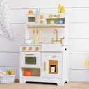 Wooden Play Kitchen for Kids with Ice Maker Small White Pretend Kitchen Set with Sink, Stove, Oven & Microwave, Utensils and Storage, Montessori Role-Play Toy, Gift for Toddlers Ages 3+, 33.9 inches x 12.1 inches x 16.4 inches