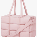 Puffer Tote Bag with Laptop Compartment, Quilted Shoulder Bag for Work Gym, Puffy Travel Carry On Tote with Zipper