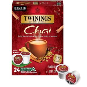 Twinings Chai Black Tea K-Cup Pods for Keurig, 24 Count (Pack of 1), Naturally Sweet and Savoury Spice Flavours, Caffeinated, Enjoy Hot or Iced (EXP 09/26/28)