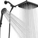 Wide Rain Shower Head With 5 Modes Handheld Showerheads, High Pressure Showerhead Combo with Extension Arm for Bathroom Accessories, Adjustable Shower Head with Anti-Clog Nozzles (Black)