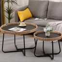 Small Round Nesting Coffee Table Set of 2, Nesting Side Tables with Metal Frame, Modern Circle End Tables for Living Room Bedroom Office Balcony (Brown, 50cm+70cm)