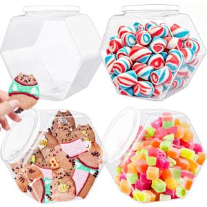 3 Pack Hexagon Plastic Candy Jars,72oz Clear Cookie Jar with Lid for Dry Food,Snacks,Candies,Cookies,Dog Treats,Laundry Pods,Coffee Pods,Craft Supplies, 6.5 x 7 inches