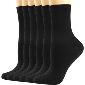 BISOUSOX Thin Merino Wool Boot Socks for Women, Warm Black Winter Cozy Comfy Breathable Dress Crew Hiking Socks Womens (6-9, 6 Pairs-black)
