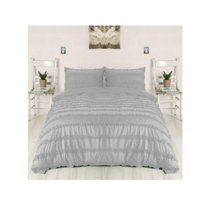 California Queen Size 3 Piece Ruffle Duvet Cover Set 100% Egyptian Cotton Duvet Cover & 2 Pillow Shams 1000 Thread Count Simple Style Soft Breathable Textured - Silver Grey
