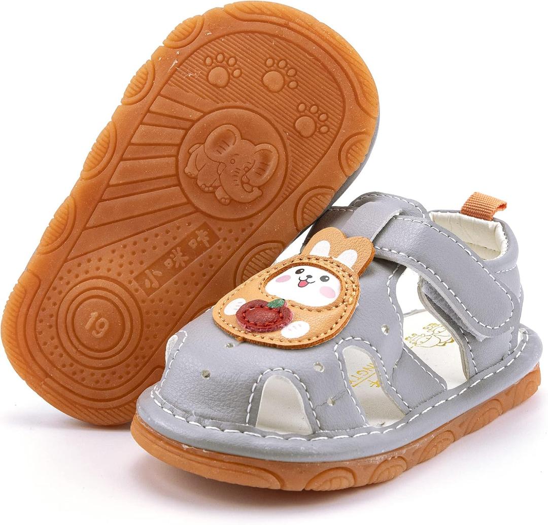 SOFMUO Baby Boys Girls Squeaky Sandals Non-Slip Soft Rubber Sole Closed Toe Infant Summer Outdoor Shoes Toddler First Walkers, Size 5T