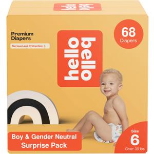 Hello Bello Premium Baby Diapers Size 6, 68 Count of Disposable, Extra-Absorbent, and Hypoallergenic Baby Diapers with Snug and Comfort Fit, Surprise Boy Patterns (Boy/Neutral)