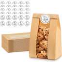 Ocmoiy 100Pcs Cookie Bags with Window, 3.5x2.3x7.5 Inch Kraft Paper Bakery Bags with Thank You Stickers for Snack, Popcorn, Coffee Bean, Party Favor, Cookie Packaging