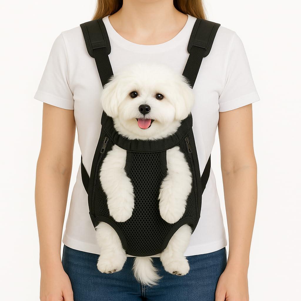 Dog Backpack Carrier, Adjustable Pet Front Carriers, Legs Out Carrying Sling Travel Bag for Small Medium Dogs 7-11 Lbs, Soft Wearable Puppy Chest Carry Backpacks for Walking/Hiking/Camping/Traveling (Black), Size: L