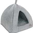 Best Pet Supplies Cat Bed for Indoor Cat, Domed Tent House with Removable Pillow, Covered Cat Cave for Small Dog, Puppies and All Breeds of Cats - Brown Linen, 19 x 19 x H:19"