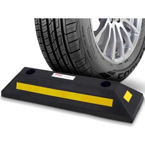 Pyle Curb Garage Vehicle Floor Stopper for Parking Safety 1PC Heavy Duty Rubber Parking Lot Driveway Stopper, For Car Vans Trucks Tire Wheel Guide Block Protect Bumper- Pyle PCRSTP11