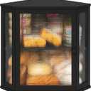 Corner Bread Box for Kitchen Counter, Bamboo Wood Large Capacity Bread Storage Bin with Acrylic Wavy Door Panel (Black, Extra Large)