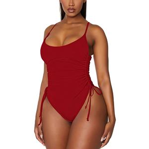 Viottiset Women's Ruched High Cut One Piece Swimsuit Tummy Control Bathing Suit Monokini (Large), Red